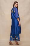 Shop_Gulabo by Abu Sandeep_Blue Chanderi Embroidered Gota V Neck Straight Kurta  _at_Aza_Fashions