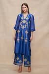 Buy_Gulabo by Abu Sandeep_Blue Chanderi Embroidered Gota V Neck Straight Kurta  _Online_at_Aza_Fashions