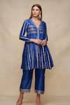 Buy_Gulabo By Abu Sandeep_Blue Chanderi Gota Patti V-neck Open Embroidered Kurta Dress _at_Aza_Fashions