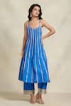 Buy_Gulabo by Abu Sandeep_Blue Chanderi Embroidered Gota V Neck Striped Slip Dress  _at_Aza_Fashions