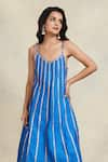 Gulabo by Abu Sandeep_Blue Chanderi Embroidered Gota V Neck Striped Slip Dress  _Online_at_Aza_Fashions