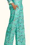 Shop Gulabo By Abu Sandeep Blue Linen Printed Flared Pant Online at Aza Fashions Shop_Gulabo By Abu Sandeep_Blue Linen Printed Flared Pant _Online_at_Aza_Fashions