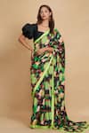 Buy_Gulabo by Abu Sandeep_Black Chanderi Print Floral Saree  _at_Aza_Fashions