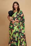 Buy_Gulabo by Abu Sandeep_Black Chanderi Print Floral Saree  _Online_at_Aza_Fashions