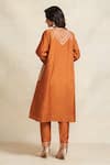 Shop_Gulabo by Abu Sandeep_Orange 100% Pure Chanderi Silk Embroidery Gota Notched Neck Kurta  _at_Aza_Fashions