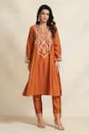 Gulabo by Abu Sandeep_Orange 100% Pure Chanderi Silk Embroidery Gota Notched Neck Kurta  _Online_at_Aza_Fashions