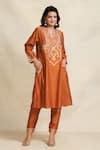 Buy_Gulabo by Abu Sandeep_Orange 100% Pure Chanderi Silk Embroidery Gota Notched Neck Kurta  _Online_at_Aza_Fashions