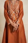 Shop_Gulabo by Abu Sandeep_Orange 100% Pure Chanderi Silk Embroidery Gota Notched Neck Kurta  _Online_at_Aza_Fashions