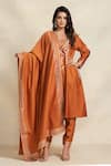 Gulabo by Abu Sandeep_Orange 100% Pure Chanderi Silk Embroidery Gota Notched Neck Kurta  _at_Aza_Fashions