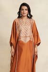 Gulabo by Abu Sandeep_Orange 100% Pure Chanderi Silk Embroidery Gota Stand Collar Kaftan  _Online_at_Aza_Fashions