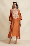 Buy_Gulabo by Abu Sandeep_Orange 100% Pure Chanderi Silk Embroidery Gota Stand Collar Kaftan  _Online_at_Aza_Fashions