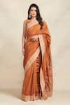 Buy_Gulabo by Abu Sandeep_Orange 100% Pure Chanderi Silk Embroidery Gota Saree _at_Aza_Fashions