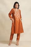 Buy_Gulabo by Abu Sandeep_Orange 100% Pure Chanderi Silk Embroidery Gota Pencil Pant  _at_Aza_Fashions