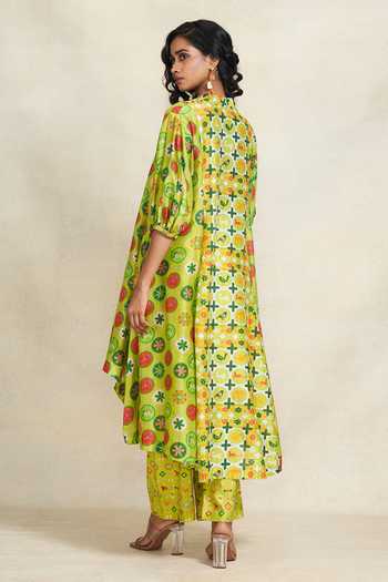 Shop_Gulabo By Abu Sandeep_Green Chanderi Abstract Print Pant _at_Aza_Fashions