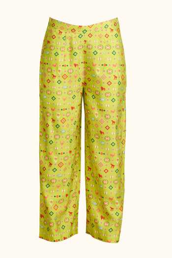 Gulabo By Abu Sandeep_Green Chanderi Abstract Print Pant _Online_at_Aza_Fashions