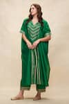 Buy_Gulabo By Abu Sandeep_Green Chanderi Gota Patti V-neck Embroidered Pleated Kaftan _Online_at_Aza_Fashions