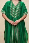 Gulabo By Abu Sandeep_Green Chanderi Gota Patti V-neck Embroidered Pleated Kaftan _at_Aza_Fashions