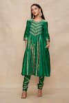 Buy_Gulabo by Abu Sandeep_Green Chanderi Embroidery Gota Round Neck Pleated Kurta  _at_Aza_Fashions