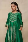 Buy_Gulabo by Abu Sandeep_Green Chanderi Embroidery Gota Round Neck Pleated Kurta  _Online_at_Aza_Fashions