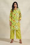 Buy_Gulabo by Abu Sandeep_Green Linen Print Geometric Pant  _at_Aza_Fashions