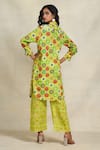 Shop_Gulabo by Abu Sandeep_Green Linen Print Geometric Pant  _at_Aza_Fashions