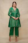 Buy_Gulabo by Abu Sandeep_Green Chanderi Embroidery Gota V Neck A-line Work Kurta  _at_Aza_Fashions