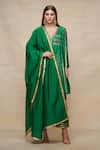 Gulabo by Abu Sandeep_Green Chanderi Embroidery Gota V Neck A-line Work Kurta  _at_Aza_Fashions