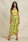 Buy_Gulabo by Abu Sandeep_Green Modal Satin Print Floral Sarong  _Online_at_Aza_Fashions