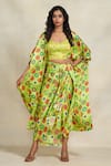 Shop_Gulabo by Abu Sandeep_Green Modal Satin Print Floral Sarong  _Online_at_Aza_Fashions