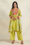 Buy_Gulabo by Abu Sandeep_Green Chanderi Print Floral Stand Collar Gathered Kurta  _Online_at_Aza_Fashions