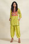 Buy_Gulabo by Abu Sandeep_Green Chanderi Print Floral Round Neck Geometric Kurta  _at_Aza_Fashions