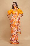 Buy_Gulabo by Abu Sandeep_Orange Chanderi Digital Printed Kadam Saree _Online_at_Aza_Fashions