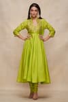 Buy_Gulabo by Abu Sandeep_Green Chanderi Embellished Gota Band U Yoke Anarkali  _at_Aza_Fashions