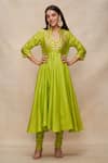 Buy_Gulabo by Abu Sandeep_Green Chanderi Embellished Gota Band U Yoke Anarkali  _Online_at_Aza_Fashions