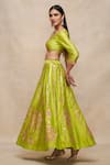 Shop_Gulabo by Abu Sandeep_Green Chanderi Embellished Gota V Neck Blouse  _Online_at_Aza_Fashions