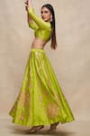 Gulabo by Abu Sandeep_Green Chanderi Embellished Gota V Neck Blouse  _at_Aza_Fashions