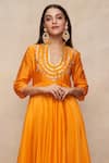 Gulabo by Abu Sandeep_Yellow Chanderi Embellished Gota Band U Yoke Anarkali  _Online_at_Aza_Fashions