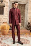 Buy_Abkasa_Maroon Dupion-raw Silk Blend Textured Cinnamon Bandhgala And Pant Set  _at_Aza_Fashions