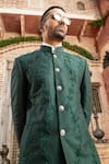 Abkasa_Green Dupion-raw Silk Blend Embroidered Mangrove Floral Bandhgala Set  _at_Aza_Fashions