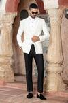 Buy_Abkasa_White Terry Rayon Embroidered Pearl Tuxedo And Trouser Set  _at_Aza_Fashions