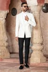 Shop_Abkasa_White Terry Rayon Embroidered Pearl Tuxedo And Trouser Set  _at_Aza_Fashions