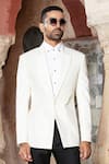 Abkasa_White Terry Rayon Embroidered Pearl Tuxedo And Trouser Set  _Online_at_Aza_Fashions