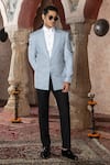 Shop_Abkasa_Blue Terry Rayon Embroidered French Aerolux Tuxedo And Trouser Set  _at_Aza_Fashions