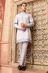 Shop_Abkasa_Blue Modal Satin Textured Pintucks Celestia Kurta And Pant Set  _at_Aza_Fashions
