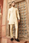 Buy_Abkasa_Beige Katan Silk Textured Pintucks Shimmerlyn Kurta And Pant Set  _at_Aza_Fashions