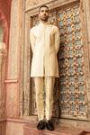 Buy_Abkasa_Beige Katan Silk Textured Pintucks Shimmerlyn Kurta And Pant Set  _Online_at_Aza_Fashions