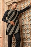 Shop_Abkasa_Black Modal, Satin Embroidery Inkblaze Diagonal Pintucked Kurta And Pant Set _at_Aza_Fashions