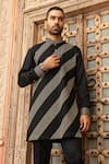 Abkasa_Black Modal, Satin Embroidery Inkblaze Diagonal Pintucked Kurta And Pant Set _Online_at_Aza_Fashions