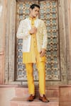 Abkasa_Yellow Dupion-raw Silk Blend Sunbeam Floral Embroidered Bandhgala Set _Online_at_Aza_Fashions