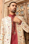 Shop_Abkasa_Maroon Dupion-raw Silk Blend Embroidered Floral Spectre Bandhgala Set _Online_at_Aza_Fashions